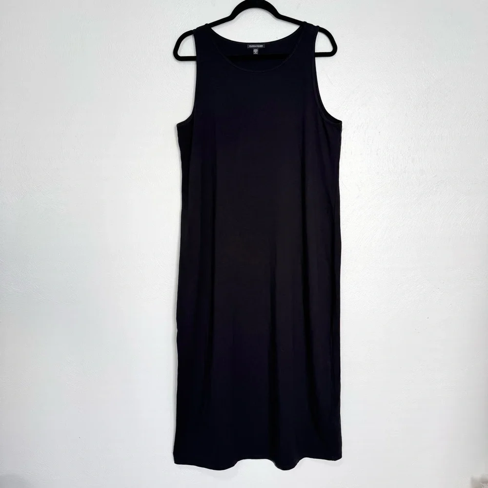Eileen Fisher Tank Long Dress Women’s Large Black Minimalist Casual Quiet Luxury